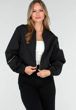 Zwarte Cargo Bomber Jas met Ritsdetails