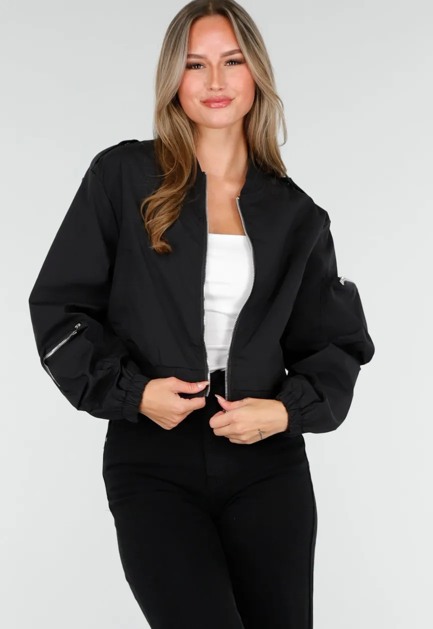 Zwarte Cargo Bomber Jas met Ritsdetails