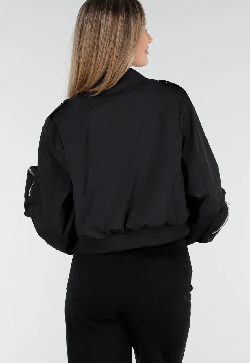 Zwarte Cargo Bomber Jas met Ritsdetails