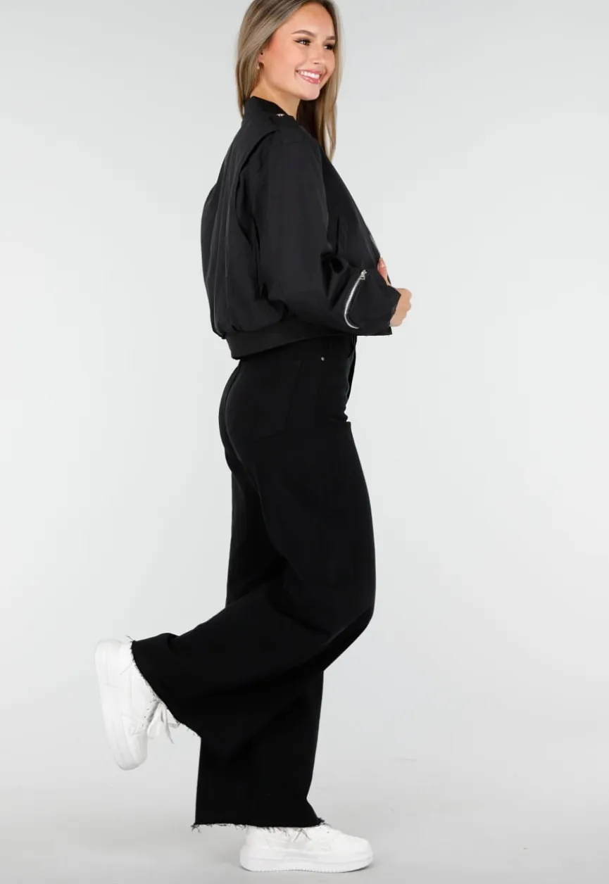 Zwarte Cargo Bomber Jas met Ritsdetails