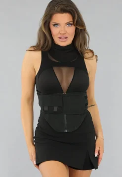 Zwarte Cargo Rave Top met Mesh