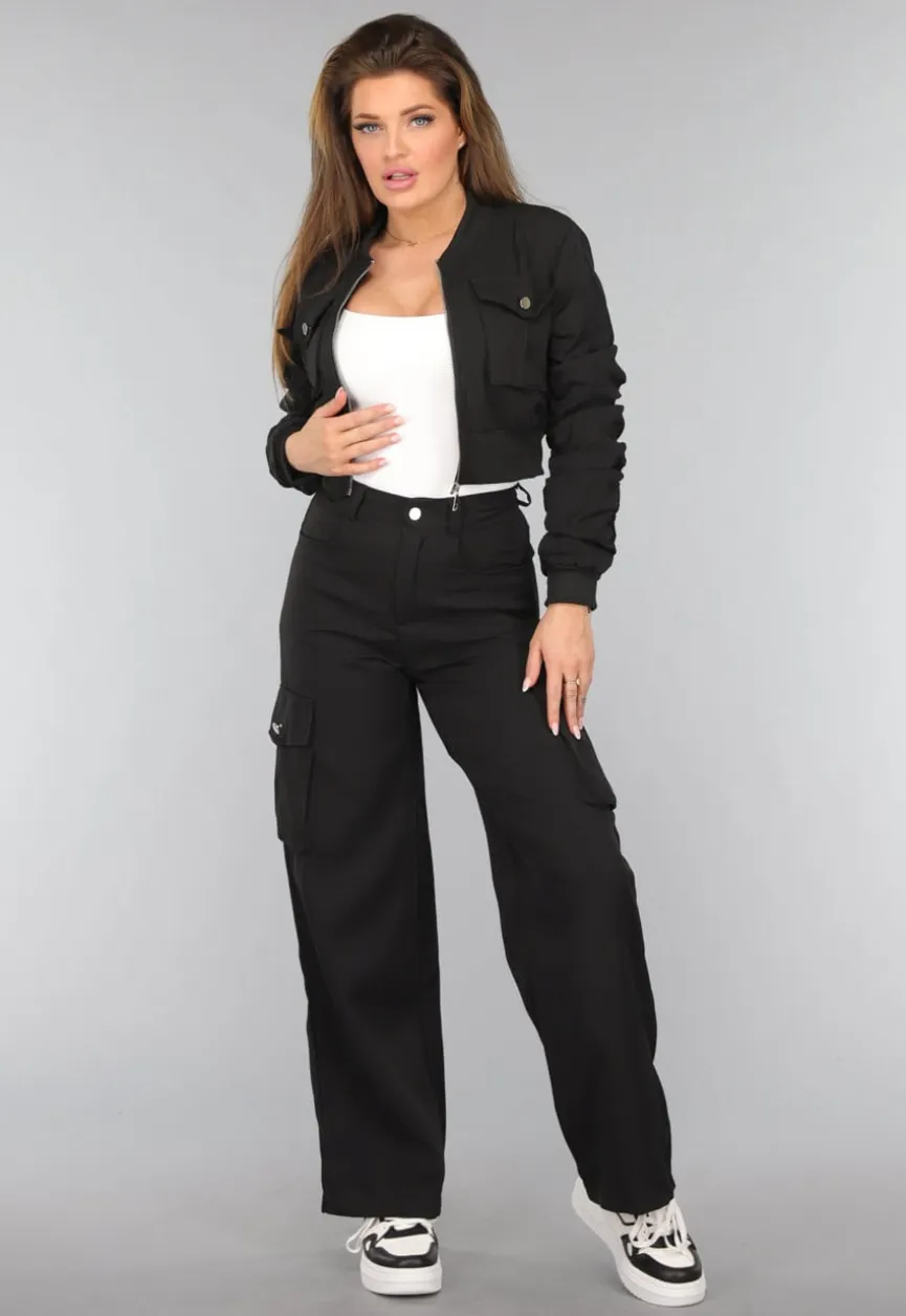 Zwarte Cargo Wide Leg Two Piece