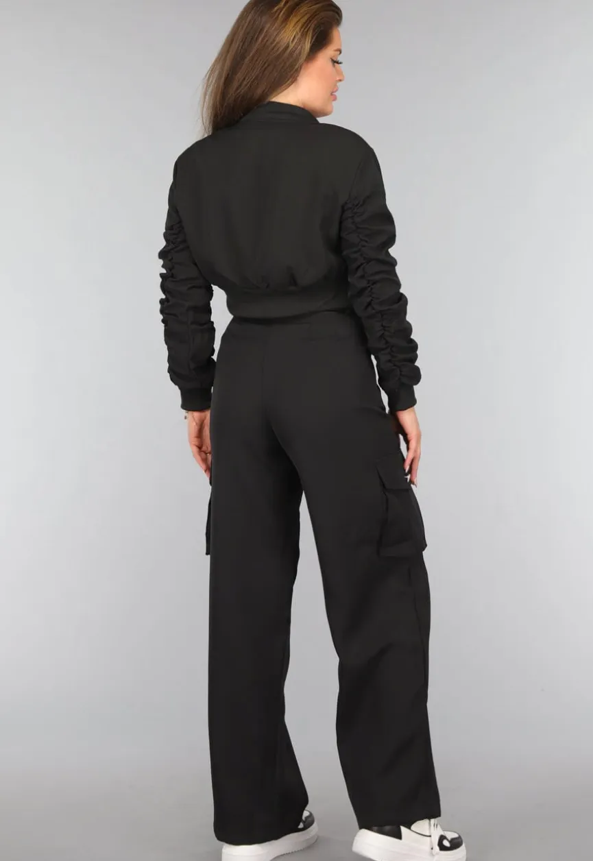 Zwarte Cargo Wide Leg Two Piece