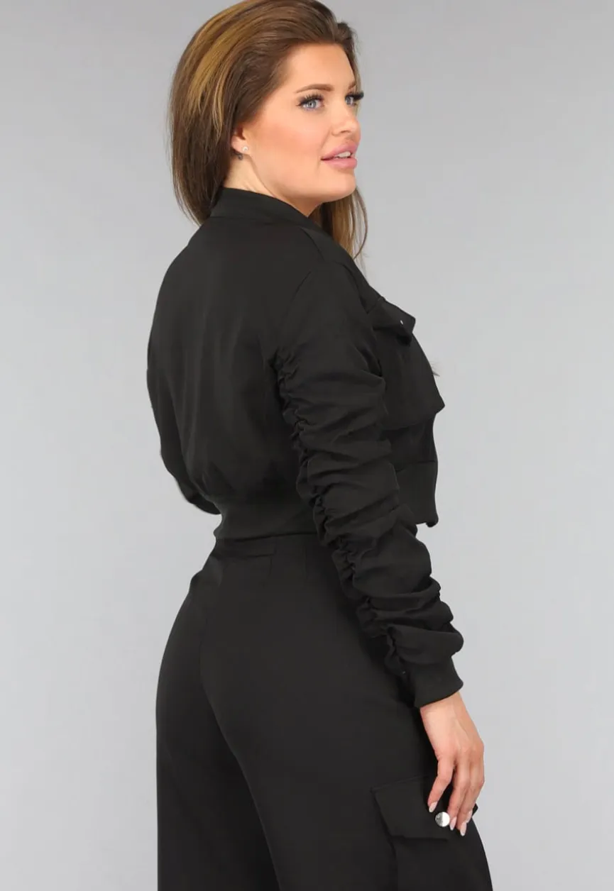 Zwarte Cargo Wide Leg Two Piece