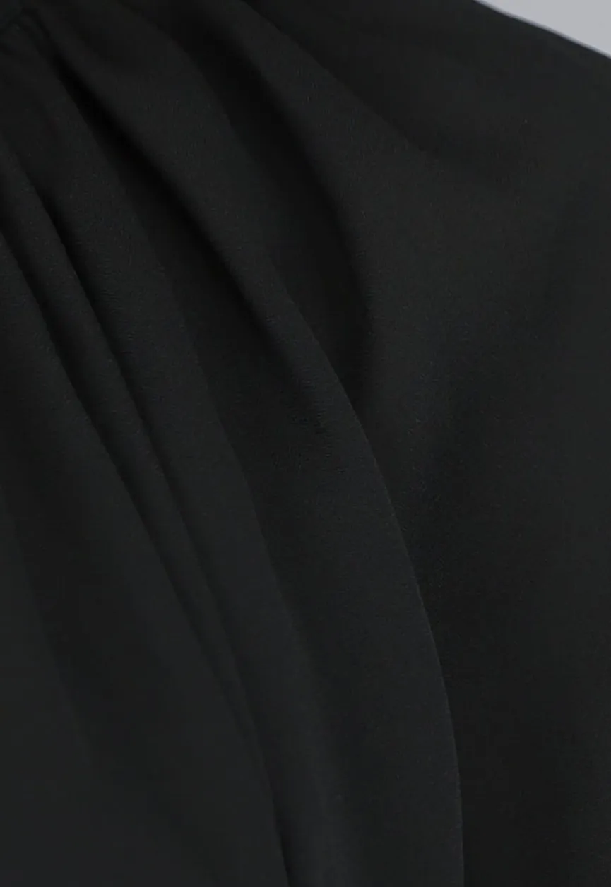 Zwarte Chiffon Blouse met Pofmouwen