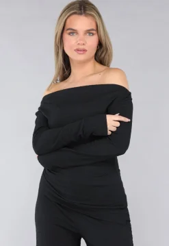 Zwarte Co Ord Set in Gesmokte Stof