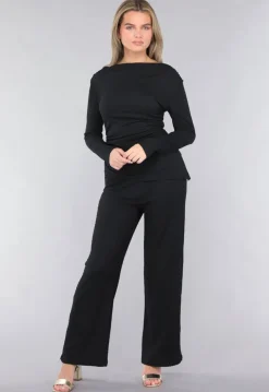 Zwarte Co Ord Set in Gesmokte Stof