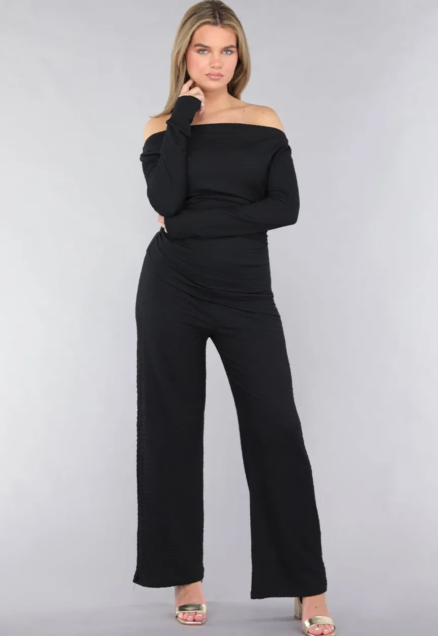 Zwarte Co Ord Set in Gesmokte Stof