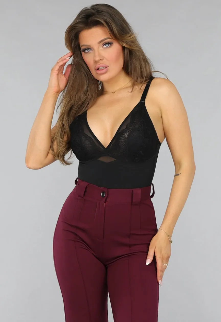 Zwarte Corrigerende Bodysuit met Kanten Cups