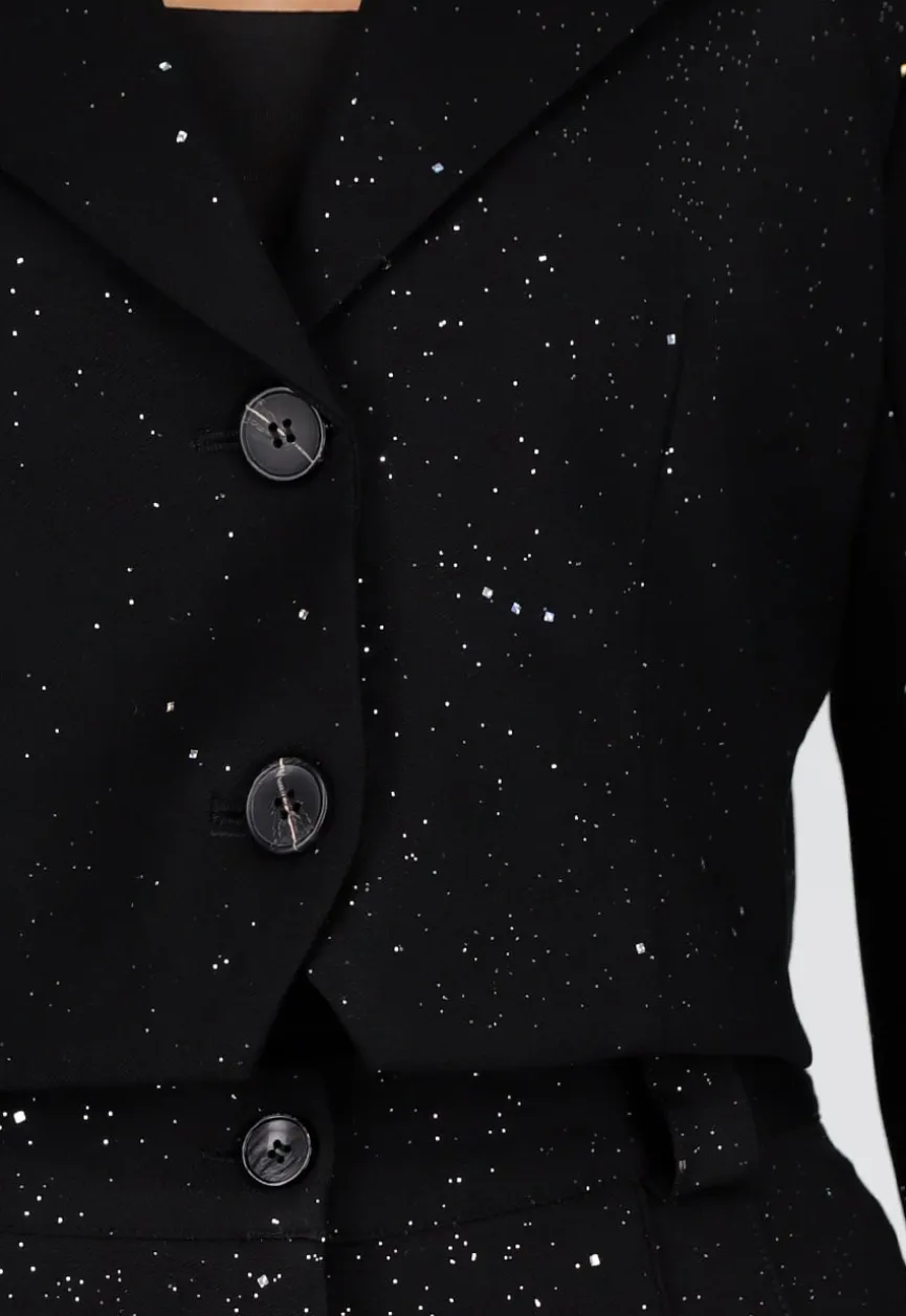 Zwarte Cropped Blazer met Glitters