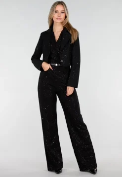 Zwarte Cropped Blazer met Glitters