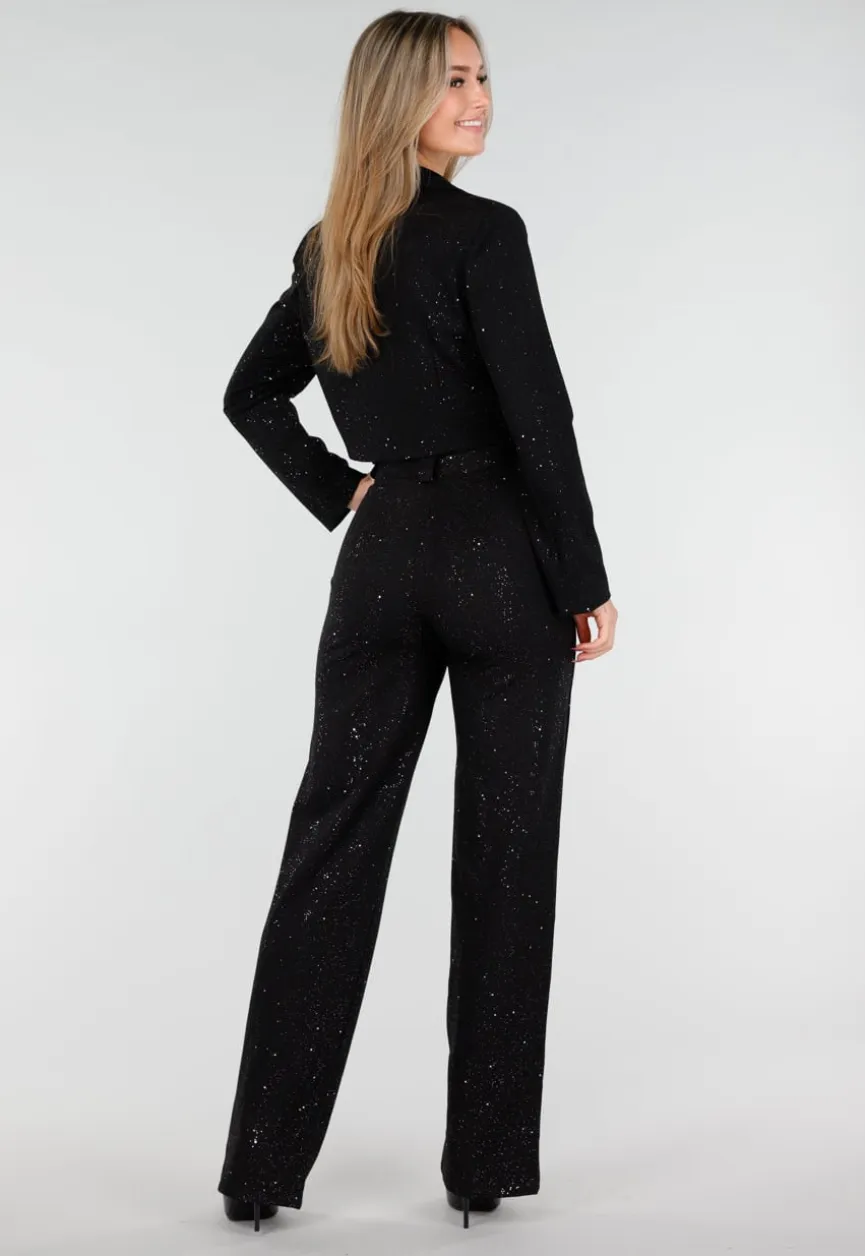 Zwarte Cropped Blazer met Glitters