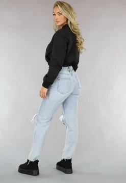 Zwarte Cropped Bomber Jacket