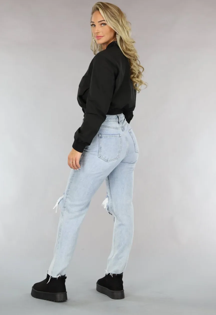 Zwarte Cropped Bomber Jacket