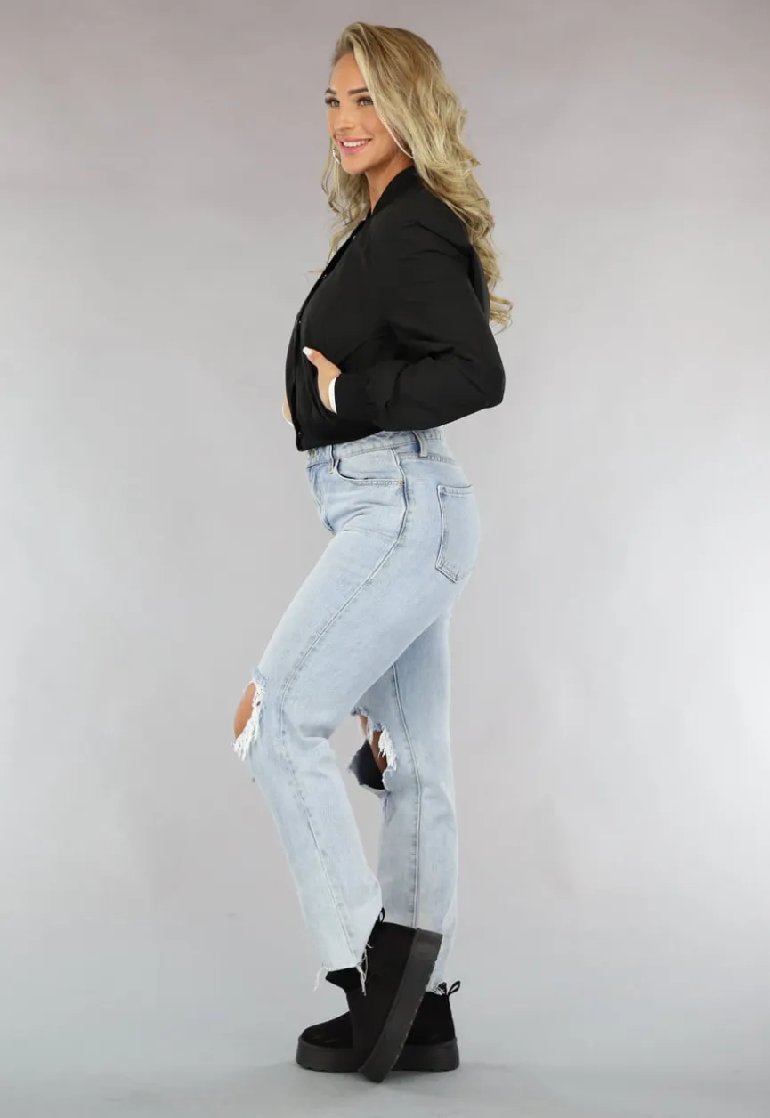 Zwarte Cropped Bomber Jacket