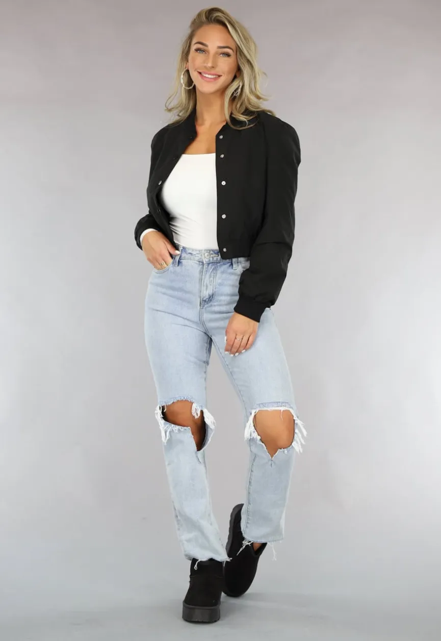 Zwarte Cropped Bomber Jacket