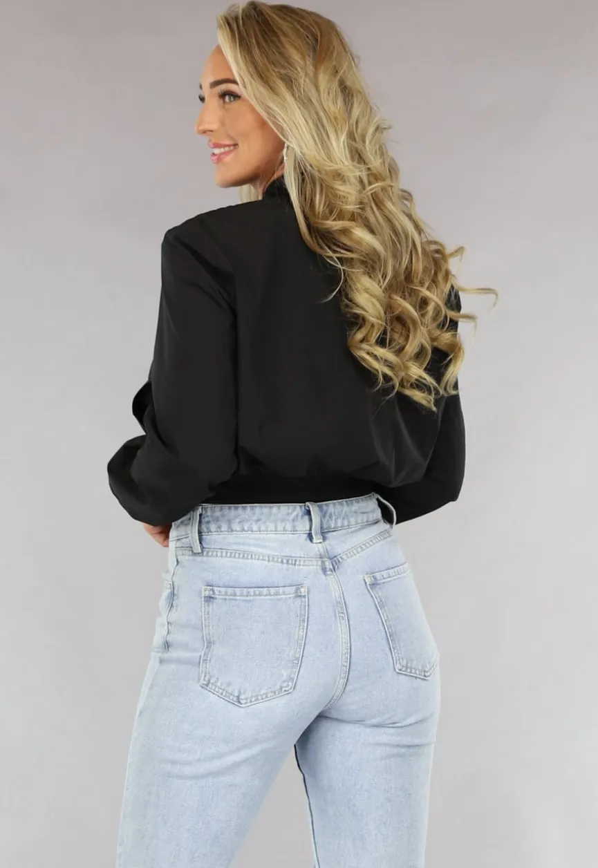 Zwarte Cropped Bomber Jacket