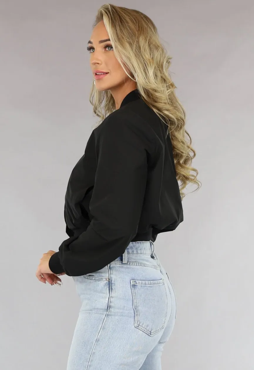 Zwarte Cropped Bomber Jacket
