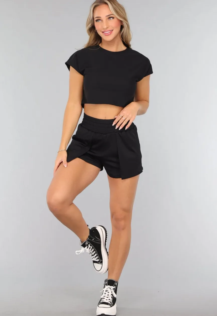 Zwarte Cropped Korte Mouwen Sporttop