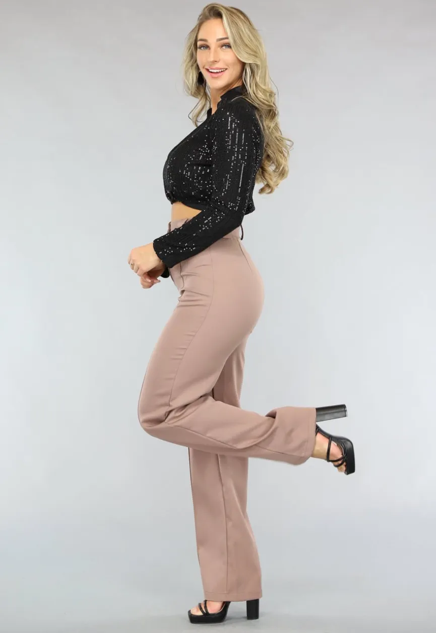 Zwarte Cropped Overslag Blouse met Pailletten