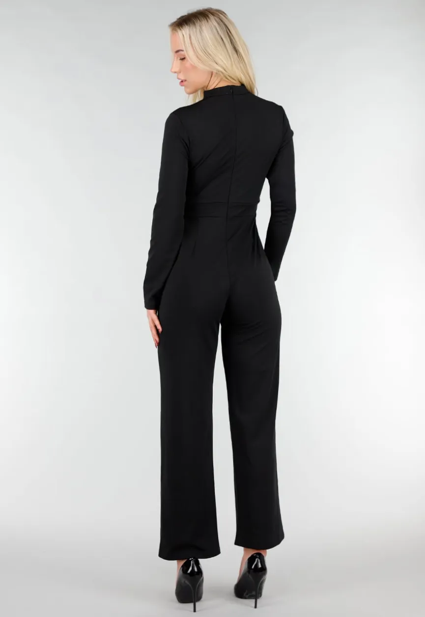 Zwarte Cut Out Jumpsuit met Lange Mouwen