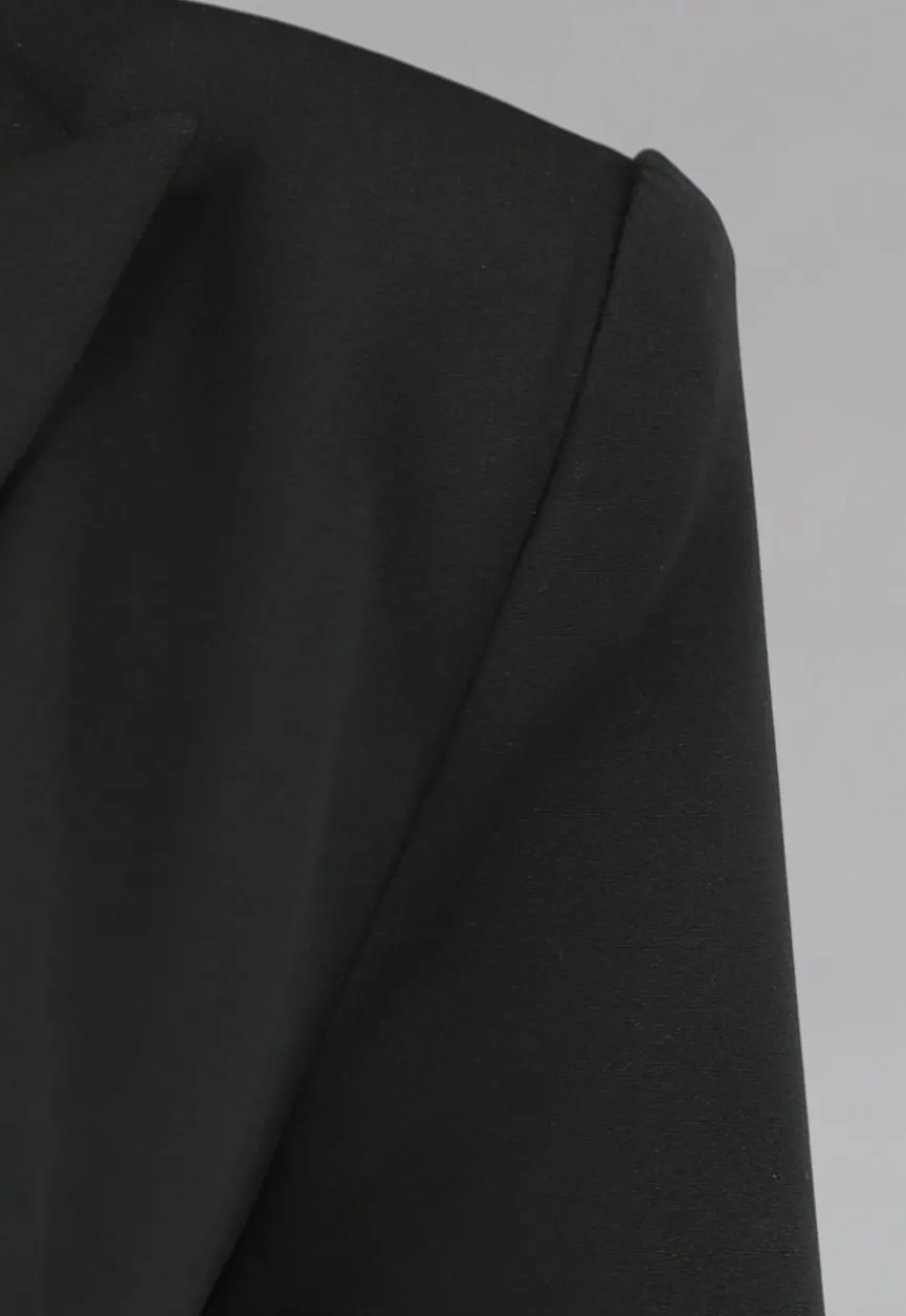 Zwarte Cut Out Midi Jurk met Blazer Look