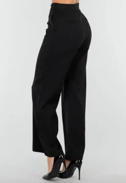 Zwarte Dames Matchende Set met Mouwloze Top, Statement Riem en Wide Leg Broek