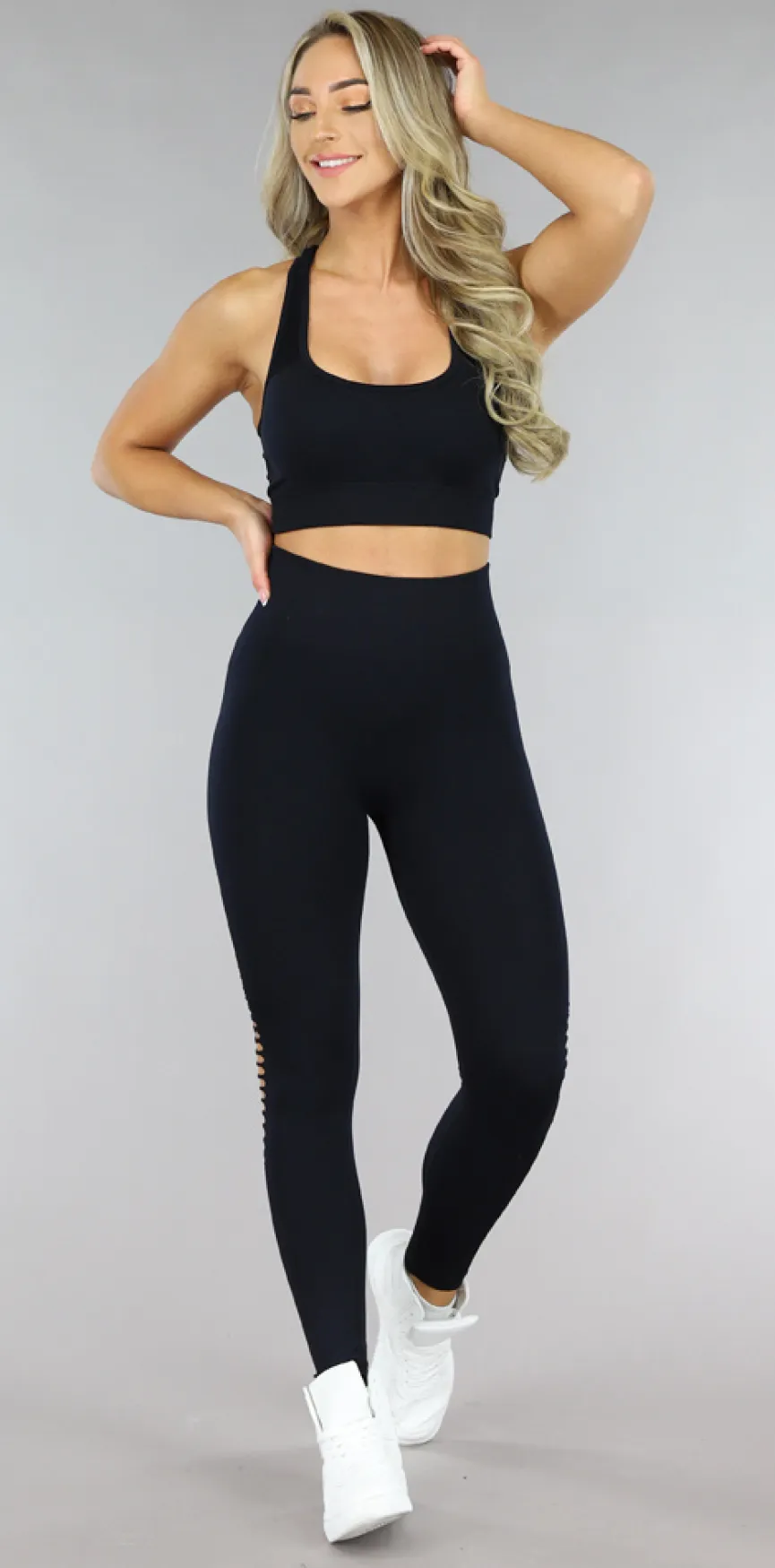 Zwarte 2-delige Sportset met Fishnet Details