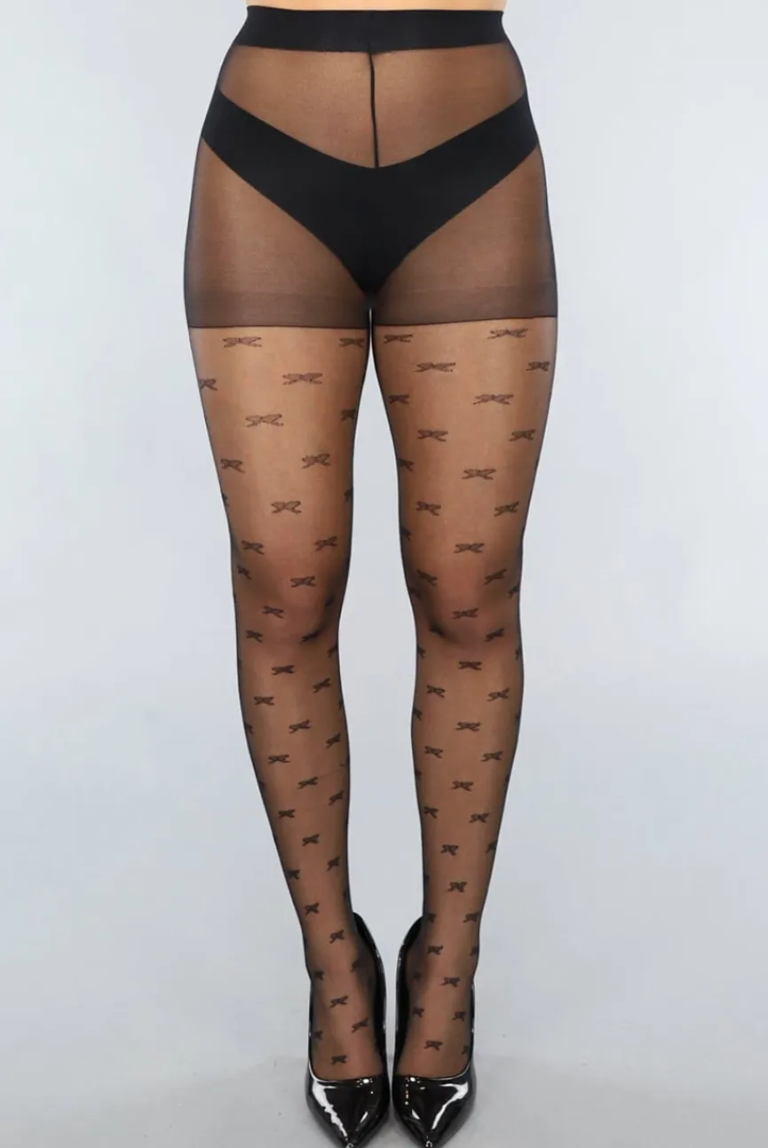 Zwarte 20 Denier Matte Panty met Strikjes