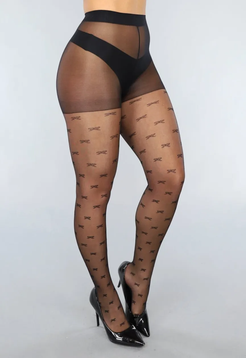 Zwarte 20 Denier Matte Panty met Strikjes