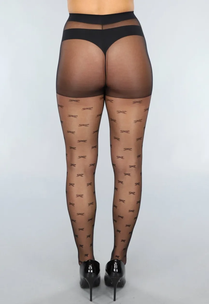 Zwarte 20 Denier Matte Panty met Strikjes