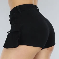 Zwarte Denim Cargo Short met Riempje