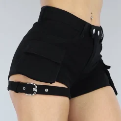 Zwarte Denim Cargo Short met Riempje