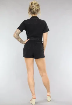 Zwarte Denim Playsuit met Ceintuur
