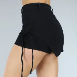 Zwarte Denim Skort met Strikdetails