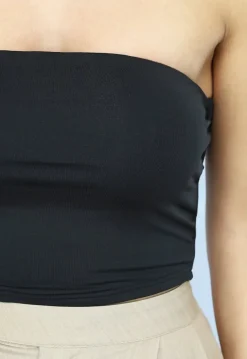 Zwarte Elastische Bandeau Top met Anti-Slip