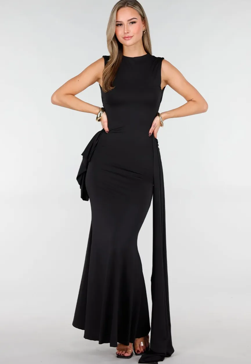 Zwarte Elegante Maxi Jurk met Getailleerde Fit