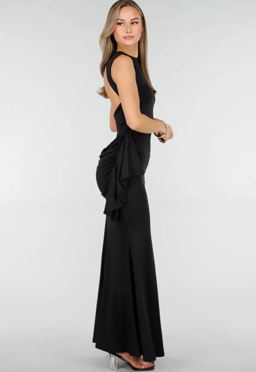 Zwarte Elegante Maxi Jurk met Getailleerde Fit
