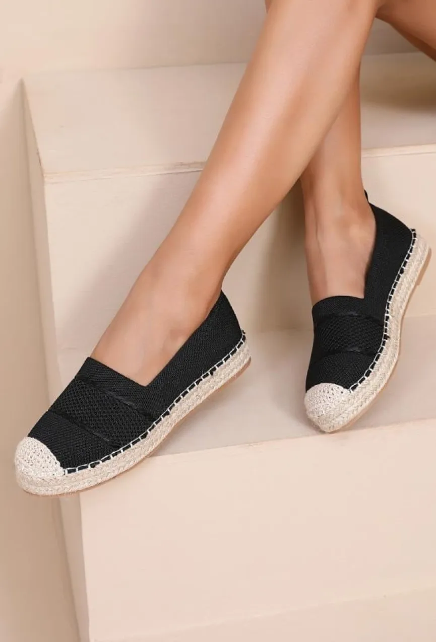 Zwarte Espadrilles Instappers met Gevlochten Zool