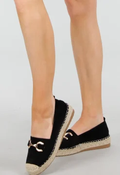 Zwarte Espadrilles van Suèdemateriaal met Bit-sluiting en Gevlochten Zool