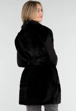 Zwarte Faux Fur Bodywarmer met Ceintuur en Kraag