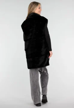 Zwarte Faux Fur Bodywarmer met Ceintuur en Kraag