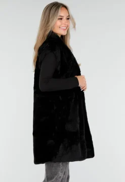 Zwarte Faux Fur Bodywarmer met Ceintuur en Kraag