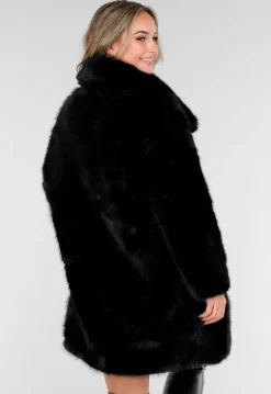 Zwarte Faux Fur Jas met Brede Kraag