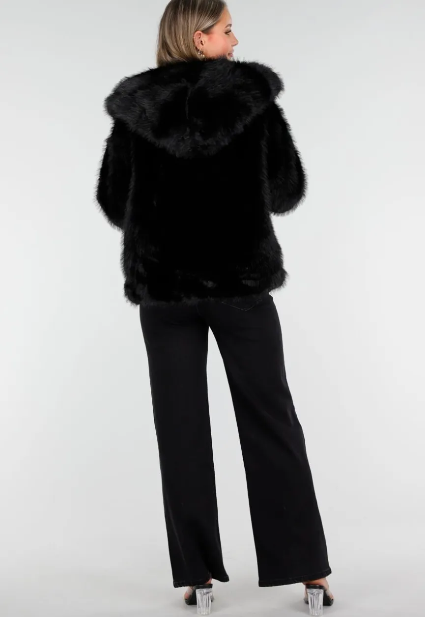 Zwarte Faux Fur Jas met Capuchon