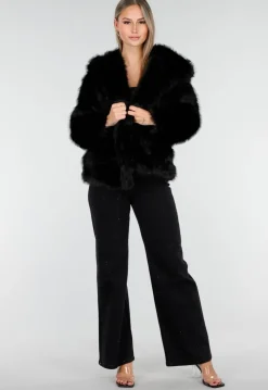 Zwarte Faux Fur Jas met Capuchon