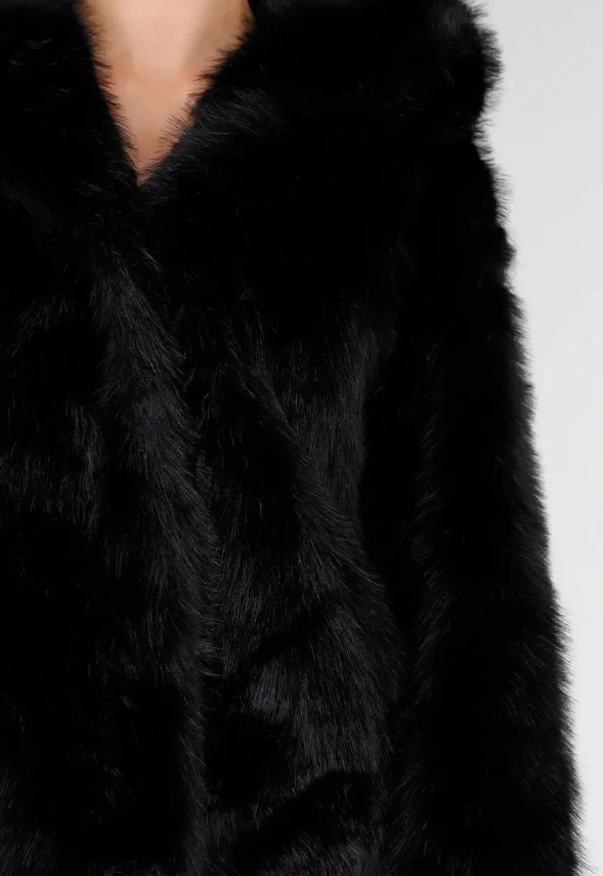 Zwarte Faux Fur Jas met Capuchon