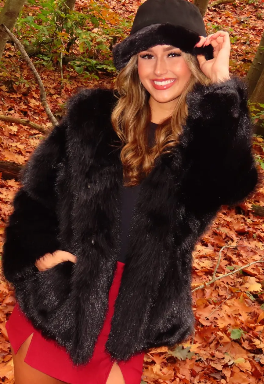 Zwarte Faux Fur Jas met Capuchon