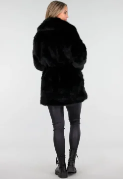 Zwarte Faux Fur Jas met Ceintuur