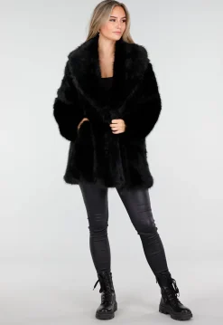 Zwarte Faux Fur Jas met Ceintuur